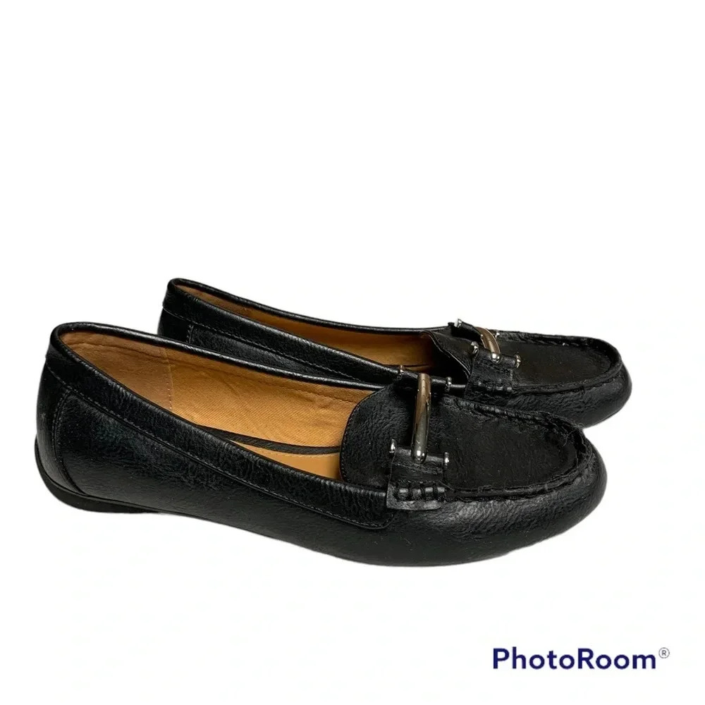 Chaps Connie style black slip on shoes size 7B silver accents